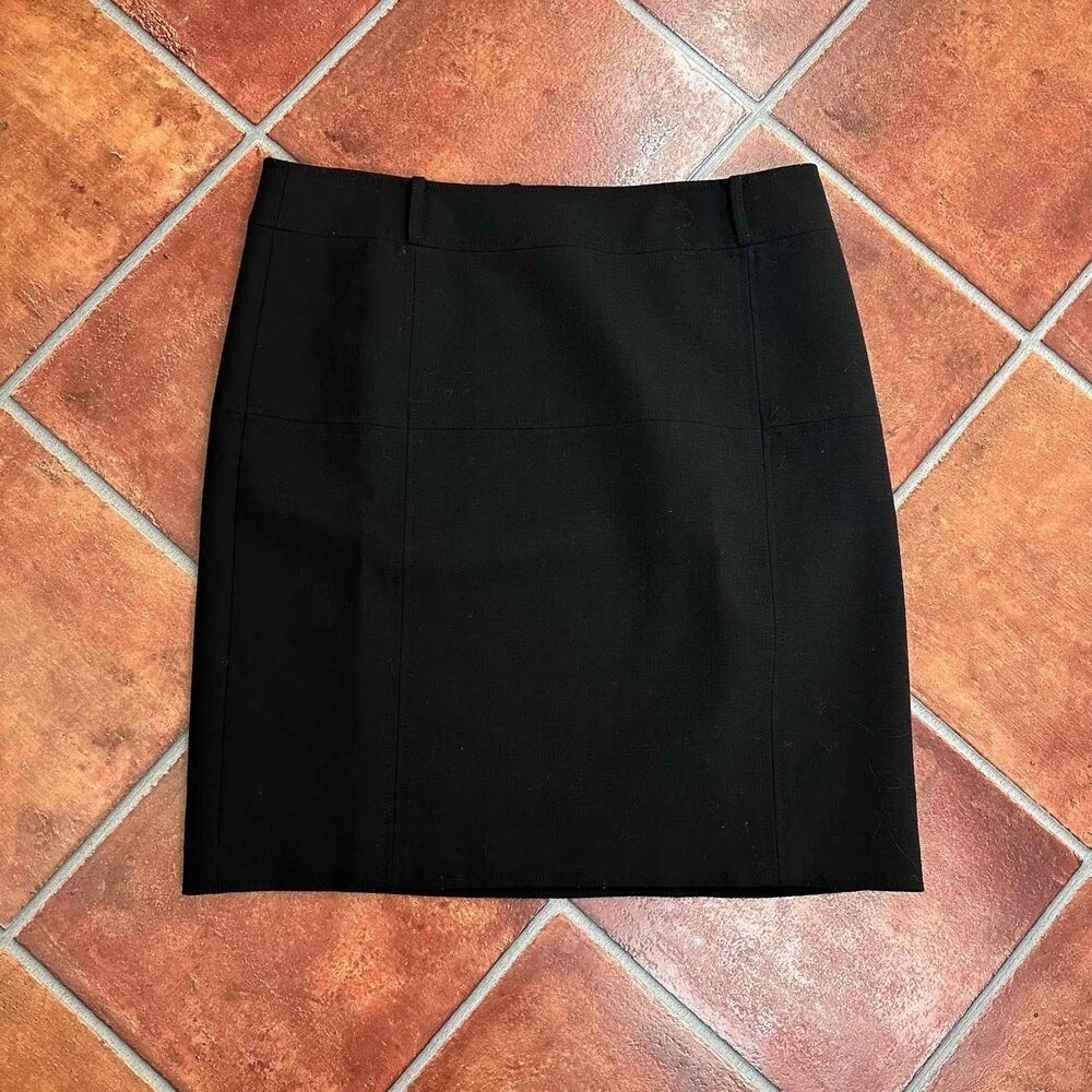 Tory Burch Black Wool Mid Thigh Pencil Skirt Stretchy Waist Size 14